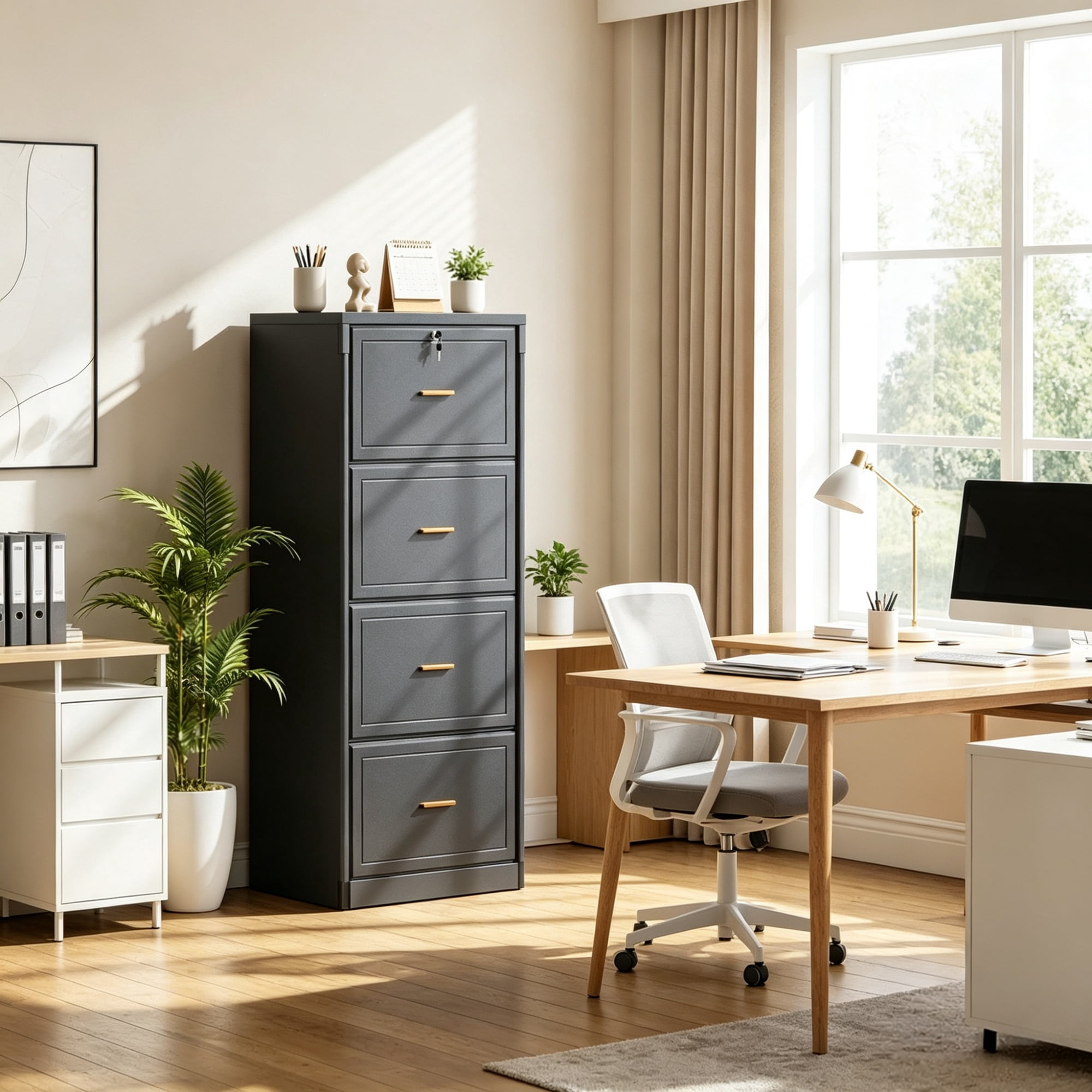 Astoutdoor 4-Drawer Vertical Filing Cabinet, MDF, 54.92 in Long, Black Linen Finish