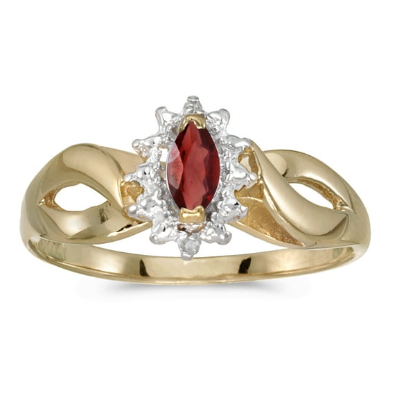 14k Yellow Gold Marquise Garnet And Diamond Ring