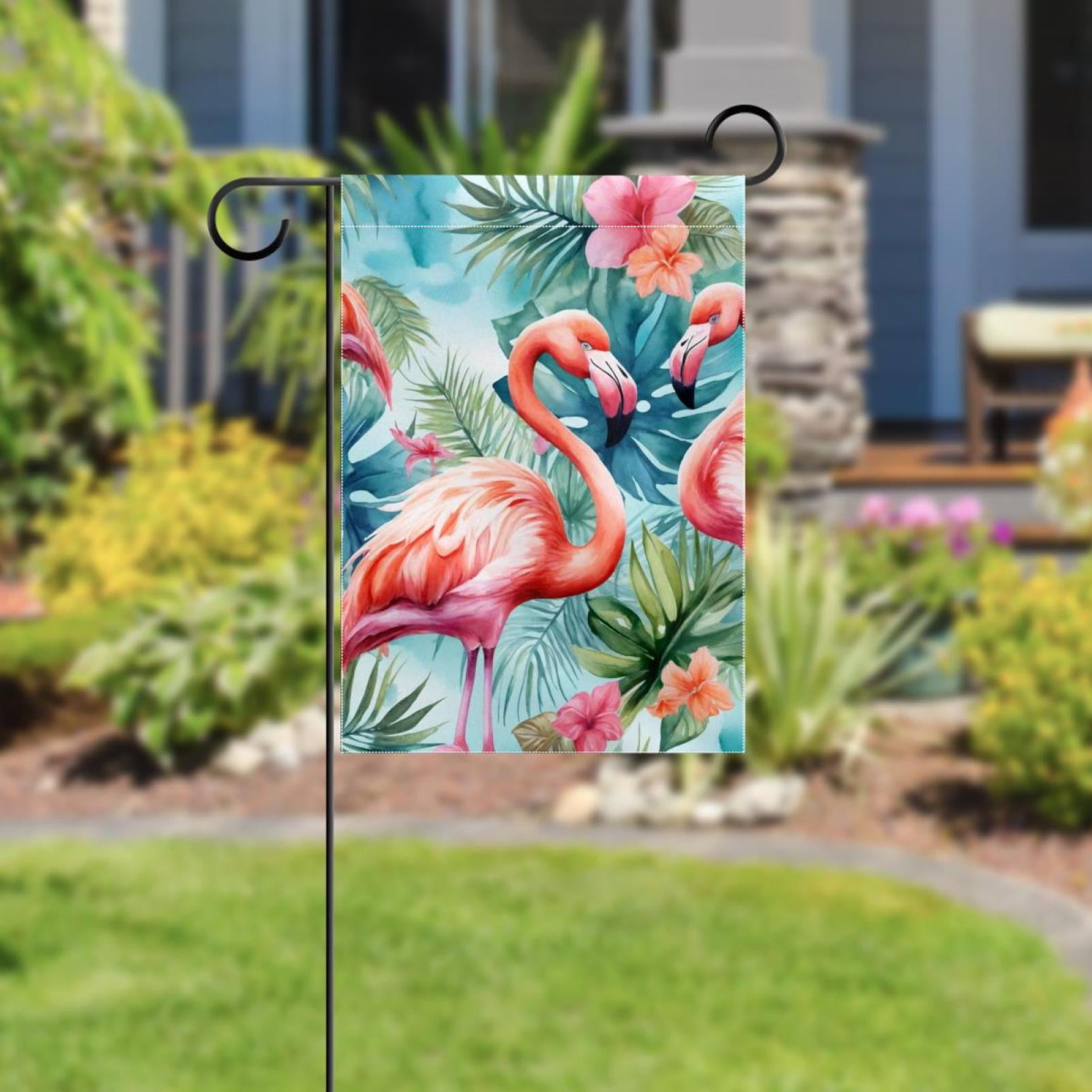 Flamingo Watercolor Tropical Pattern Double Sided Garden Flag Decorative Weather Resistant Yard Flag, Large DIY Vertical Flag for Farmhouse Patio Lawn, 28x40 Inch