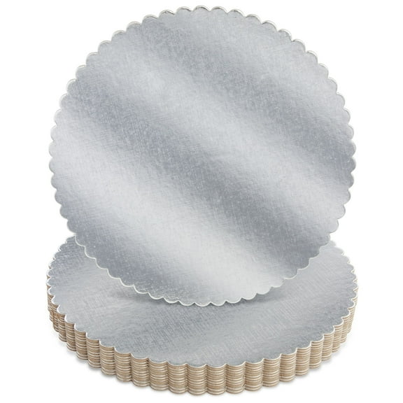 Juvale 10-Inch Scalloped Silver Cake Boards - 10 in, 12-Pack - Silver Decorative Cake Rounds & Cardboard Bases - Foil Platter