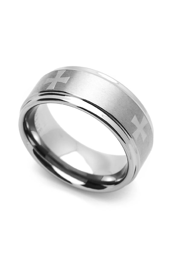 Women's 9MM Comfort Fit Tungsten Carbide Wedding Band Maltes Cross Engraved Ring (7 to 14), 10.5