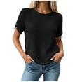 thumbnail image 3 of ClodeEU Women's Round Neck Short Sleeve T-Shirt,Casual Solid Color Loose Fit Top Black,Women's Plus XXL, 3 of 8