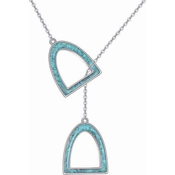 JUSORA Double Horse Stirrup Lariat Necklace 925 Sterling Silver  Turquoise Pendant Necklace Western Jewelry Gifts for Women Men