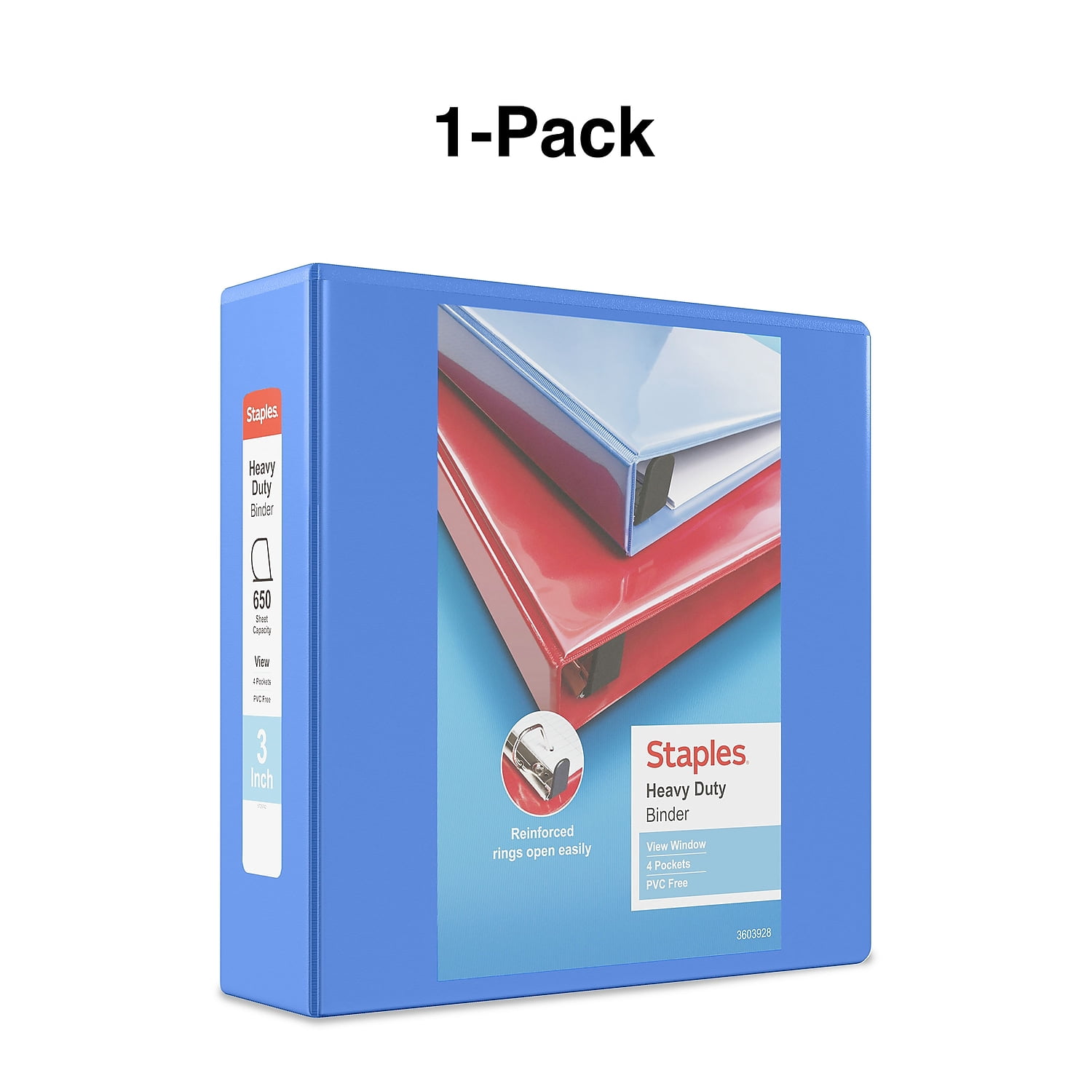 Staples Heavy Duty 3" 3-Ring View Binder with D-Rings and Four Interior Pockets Periwinkle  2/Pack