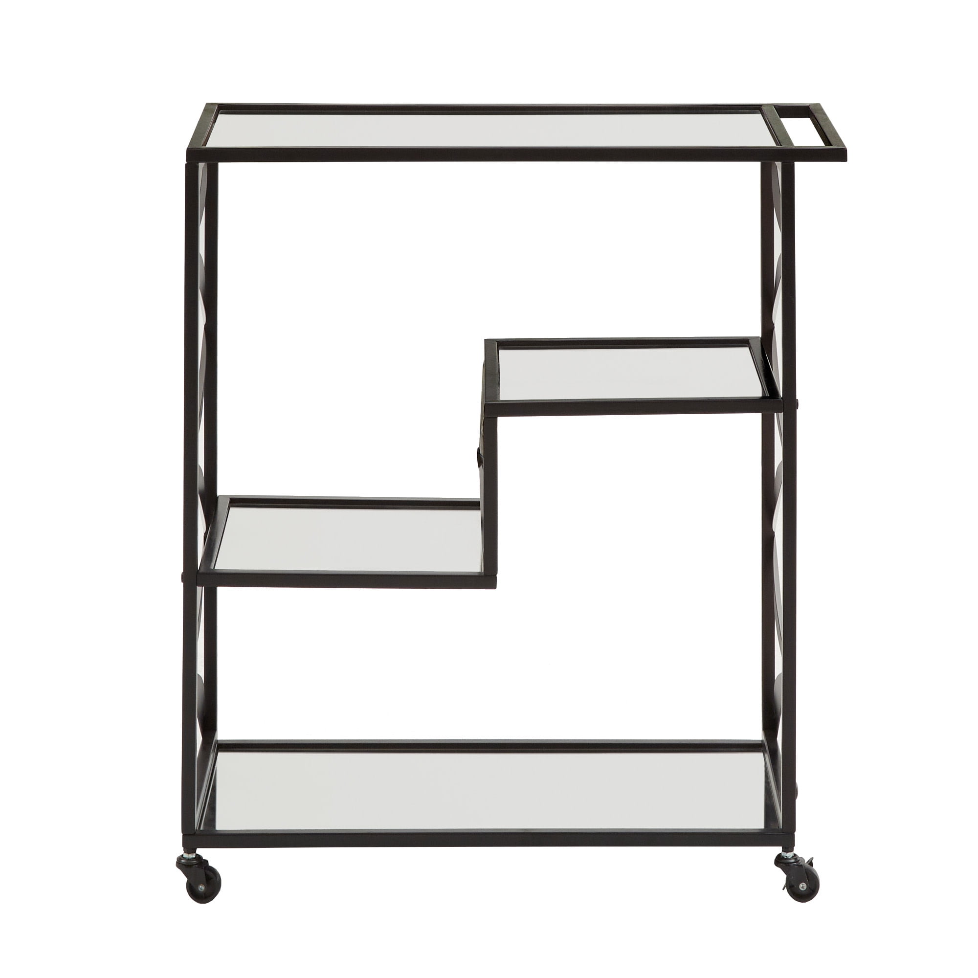 Weston Home Shasta Black Finish Mirrored Bar Cart with Shelf