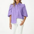 thumbnail image 2 of dGslk Women's Loose Casual Lapel Ruffled Ruffled Half-sleeve Shirt Top Purple M, 2 of 2