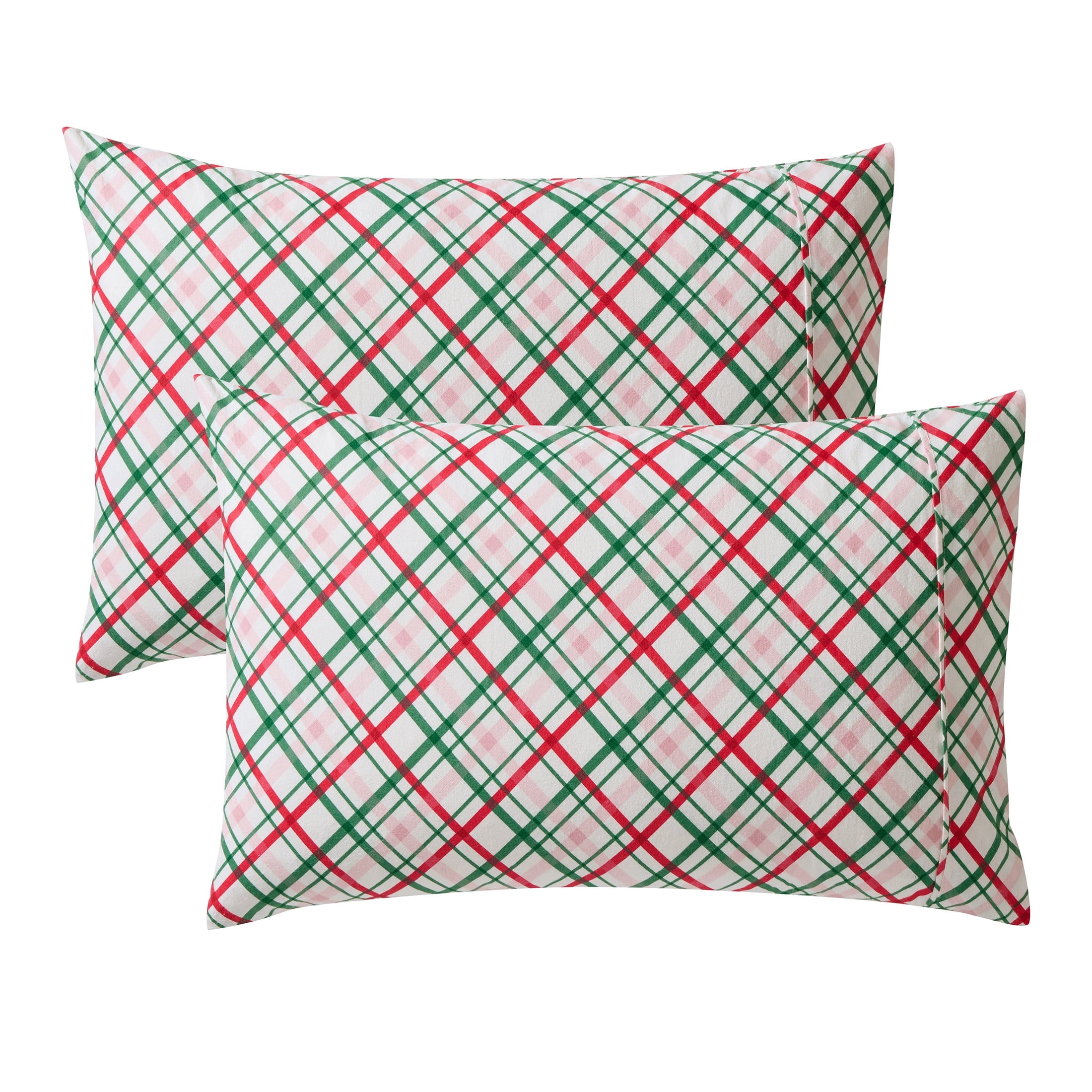 Hallmark Joy to the World Plaid 4-Piece Adult Multi Brushed Cotton Flannel Bed Sheet Set, Queen