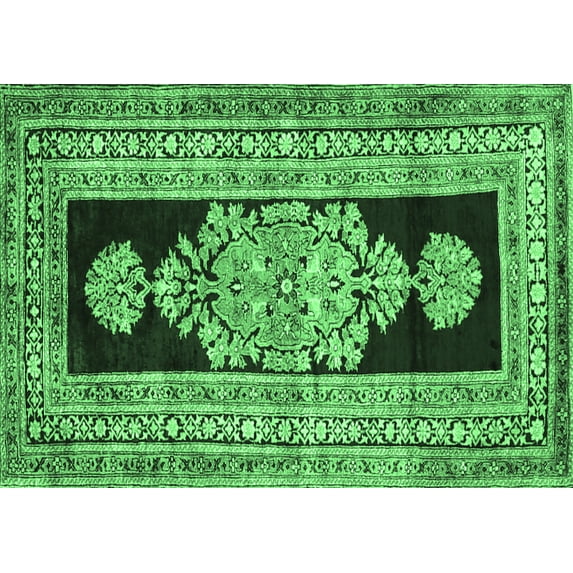 Ahgly Company Indoor Rectangle Abstract Emerald Green Contemporary Area Rugs, 5' x 7'