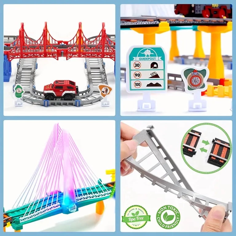 Coffret Train Électrique 37 Pièces MOONTOY – Locomotive Lumineuse, Wagons Magnétiques, Pont & Ville – Jouet Éducatif 3 Ans Et +