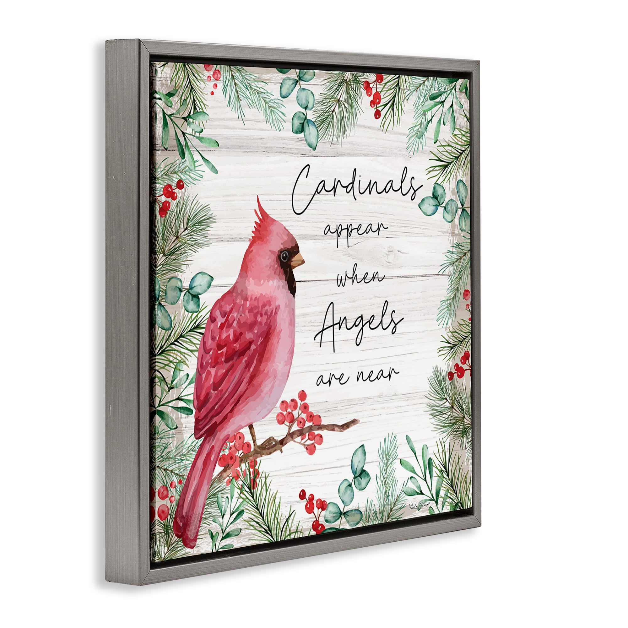 Stupell Industries Cardinals & Angels Phrase Animals & Insects Painting Gray Floater Framed Canvas Art Print Wall Art, 18 x 18