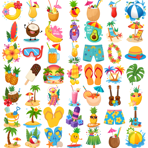 54 Temporary Tattoo Stickers Waterproof Long Lasting Body Stickers Hawaiian Beach Coconut Tree Ice Cream Swim Ring Kids Boys Girls Tattoo Stickers Arm Arm Shoulder Cheek