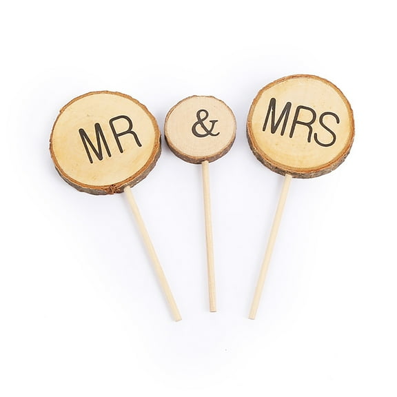 pdqouc 3 Pcs Toppers Natural Wood Cake Decoration Chic Rustic Wedding 𝐌𝐫 𝐌𝐫𝐬 Letter Topo for Couple Sweetheart Party Anniversary Birthday
