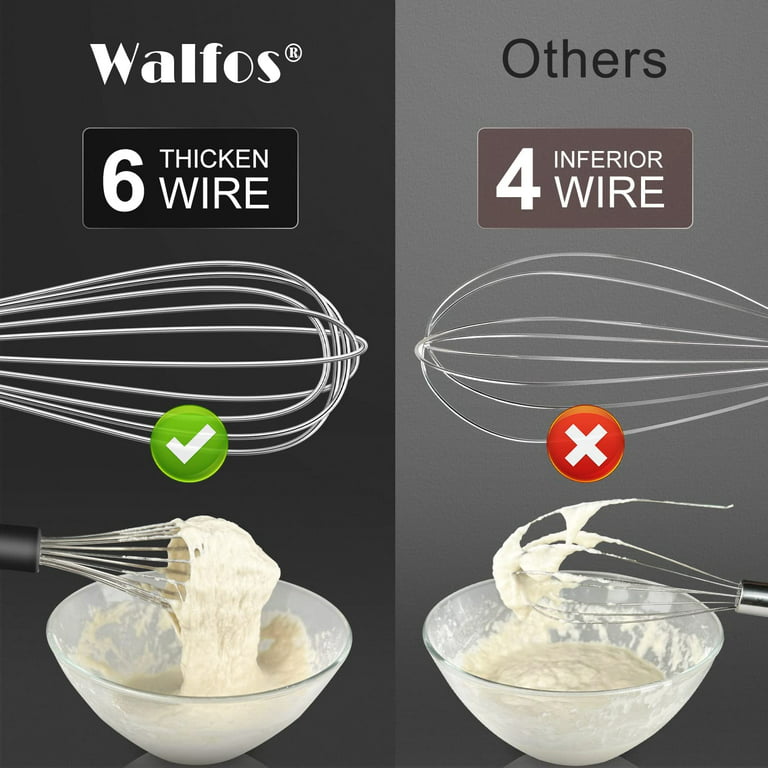 Walfos Stainless Steel Wire Whisk Set - 3 Packs Balloon Whisk, Thick Wire  Wisk ＆ Strong Handles, Egg Frother for Cooking, Blending, Whisking, Beating  and Stirring (8.5+10+11) 