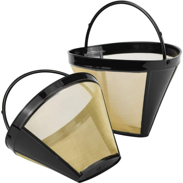2 filtros de café reutilizables, filtro permanente con malla de acero inoxidable, tamaño 4, para 8-12 tazas de café, plástico negro.