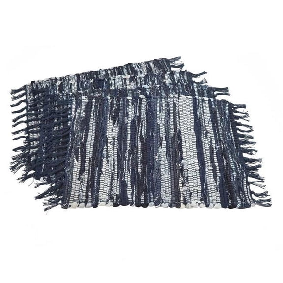 SARO 14 x 20 in. Rectangle Denim Chindi Placemat - Navy Blue Set of 4