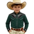 thumbnail image 4 of sususu Boys Western Shirts Long Sleeve Pearl Snap Button Down Cowboy Shirt Toddler Kids Retro Country Tops Outfit Dark Green 12-13 Years, 4 of 5