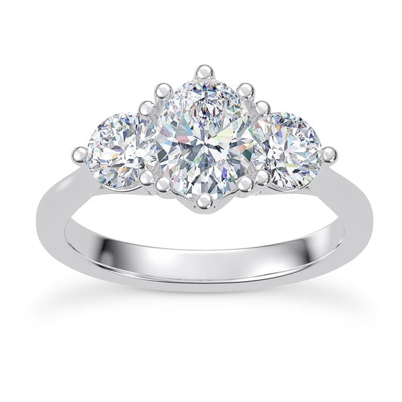 Eloya Jewel Cushion Cut 3 Stone Engagement Wedding Ring - 2 Ct Lab-Created Simulated Diamond Trilogy Ring for Women - 14K White Gold Plated Bridal Jewellery - Ideal for Proposal or Anniversary Gift