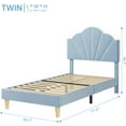 thumbnail image 2 of Twin Blue Metal Bed Frame with Shell Headboard, Velvet Upholstered Metal Bed Frame with Adjustable Headboard, Girl Platform Strong Wood Slat Support, 2 of 9