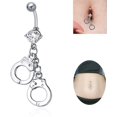 thumbnail image 4 of Belly Button Rings 14G Surgical Steel Handcuffs CZ Dangle Navel Piercing Body Jewelry, 4 of 4