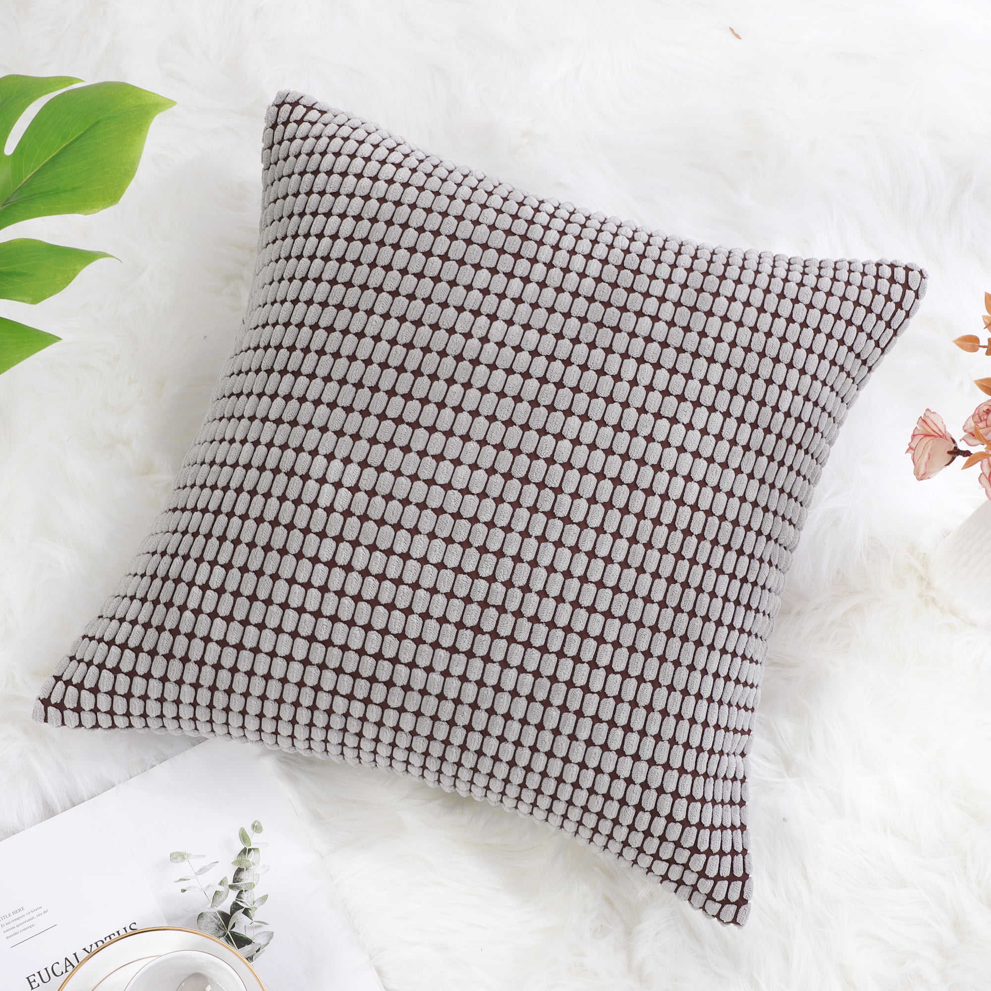 Unique Bargains Texture Solid Decorative Throw Pillow Cover Grey Brown 20" x 20"