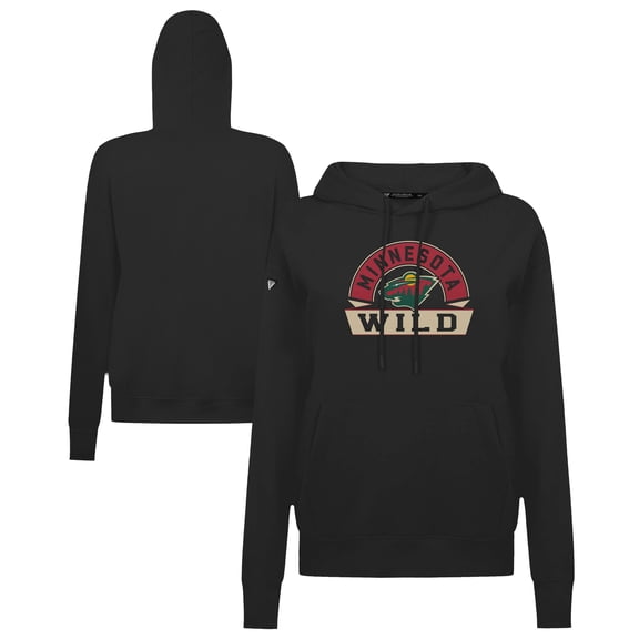 Women's Levelwear Black Minnesota Wild Adorn Banner Arch Pullover Hoodie
