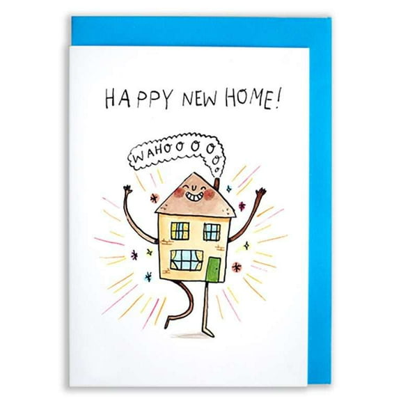 Happy New Home Card – Cheerful House Illustration with "Wahoo!" Message – Perfect for Housewarming Celebrations – Includes Envelope