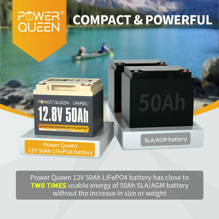 Power Queen LiFePO4 Lithium Battery 12V 50Ah Deep Cycle 640Wh BMS for Solar  RV 