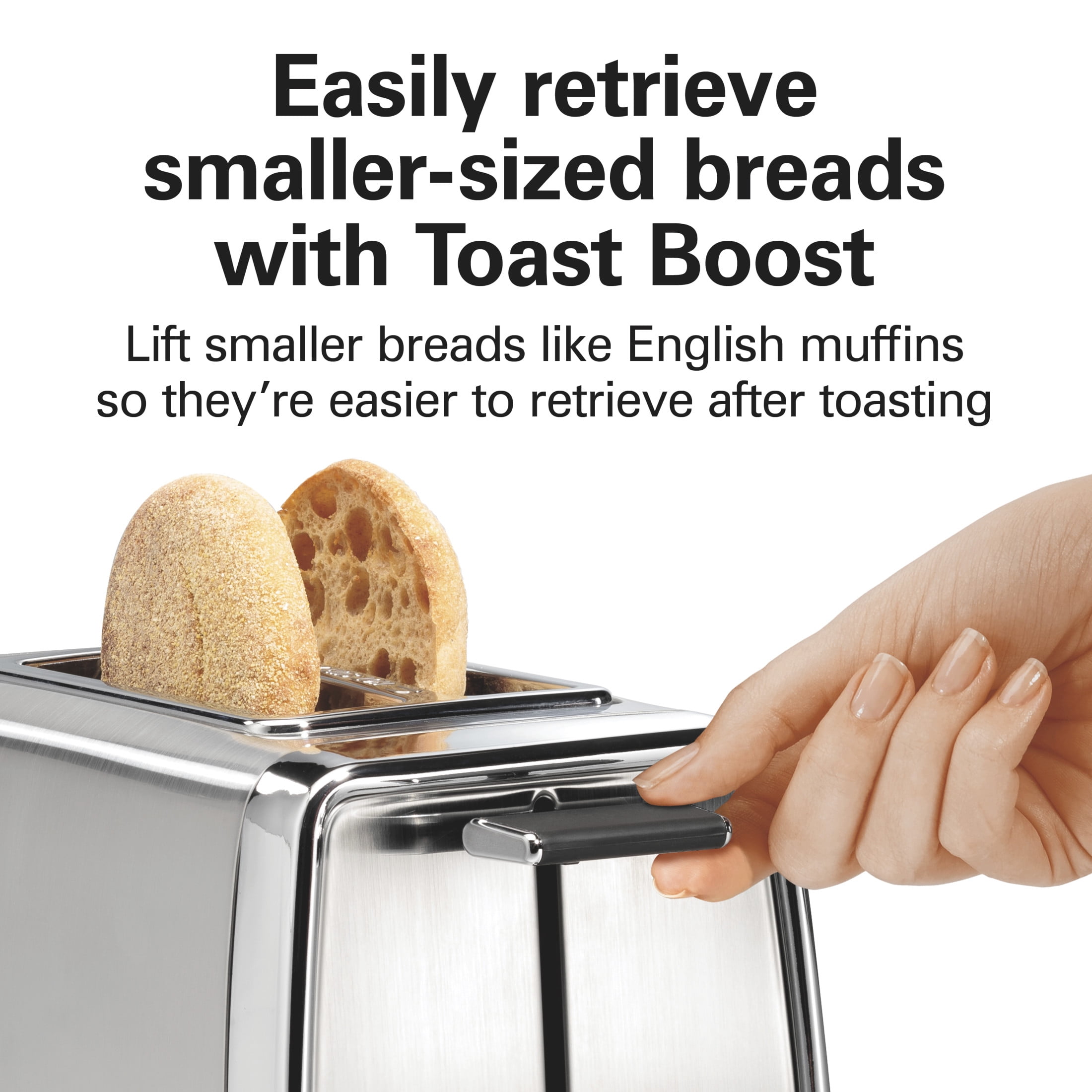 Hamilton Beach 2-Slice Toaster with Extra-Wide Slots, Toast Boost, and Removable Crumb Tray, Chrome