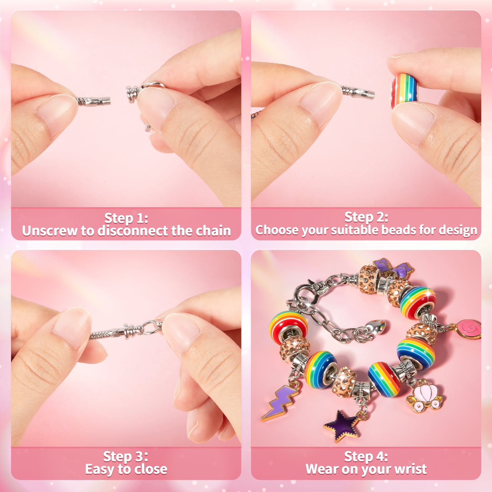 IHAHA Charm Bracelet Making Kit for Girls Ages 8-12, DIY Jewelry Making Kit & Craft Set with Beads, Charms & Necklace Kit Birthday Christmas Gift for Kids 4-6 7 8 Years Old Girl
