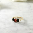 thumbnail image 4 of Gem Stone King 10K Yellow Gold 3-Stone Diamond Engagement Ring 1.69 Ct Oval Red Garnet Black Onyx (Size 8), 4 of 4