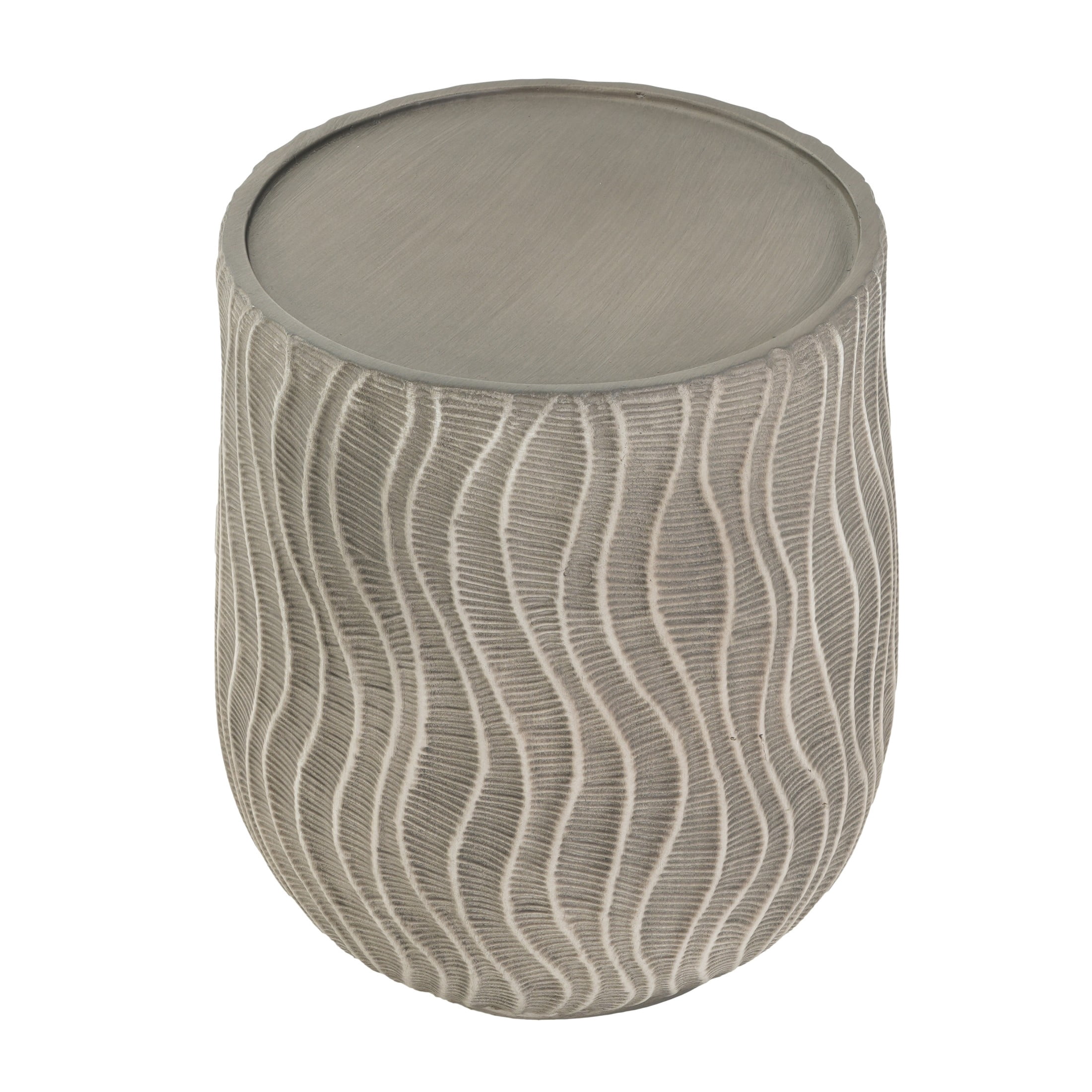 Christopher Knight Home Modern Round Drum Side Table with Wavy Design, Lightweight Concrete, Gray