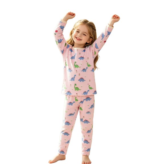 Baby Girl Outfits 2 Piece Dinosaur Print Crew Neck Long Sleeve Top And Trousers Loungewear Baby Girls' Clothing Sets 3 Years-4 Years