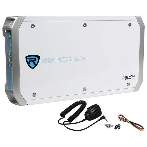 Rockville RXM-F4 Marine 4 Channel Amplifier 2400w Peak/600w RMS PA Microphone