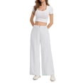 thumbnail image 7 of Womens Cotton Linen Pants Casual Button Up High Waisted Wide Leg Trousers Business Offices Trousers Straight Pants Trouser Summer Clothes White S, 7 of 7