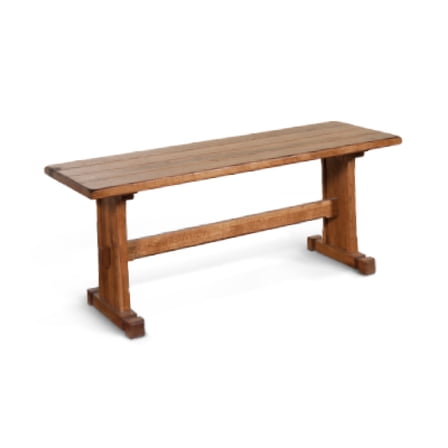 Marv Dining Bench, Trestle Base, Light Brown Mindi Wood 46 Inch
