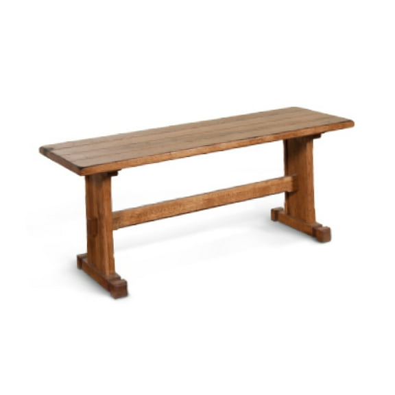 Marv Dining Bench, Trestle Base, Light Brown Mindi Wood 46 Inch