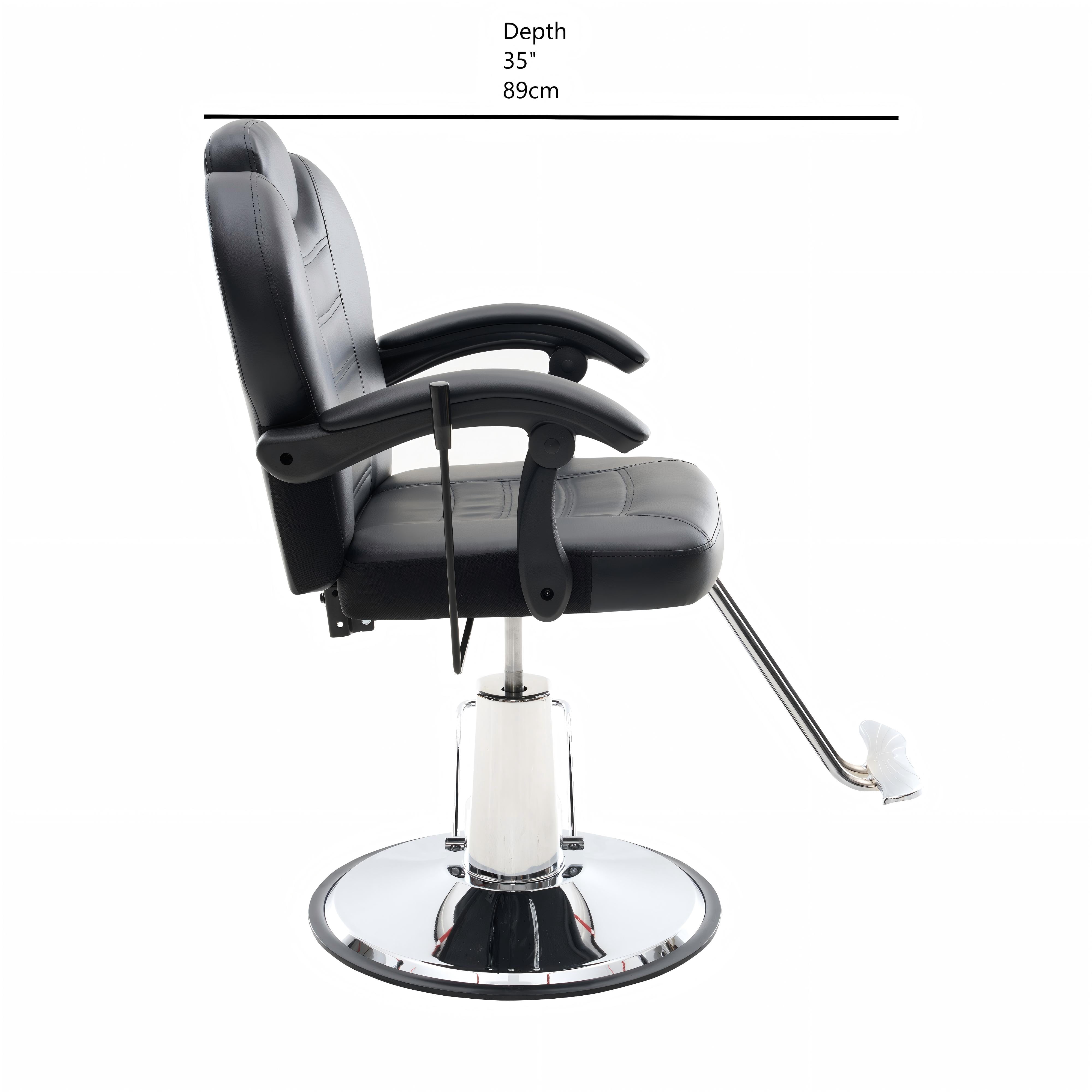 90 to 150-Degree Reclining Barber Chair with Hydraulic Pump and 360 Swivel, Heavy-Duty Salon Styling Chair with PU Leather and 400 lb Capacity, Black