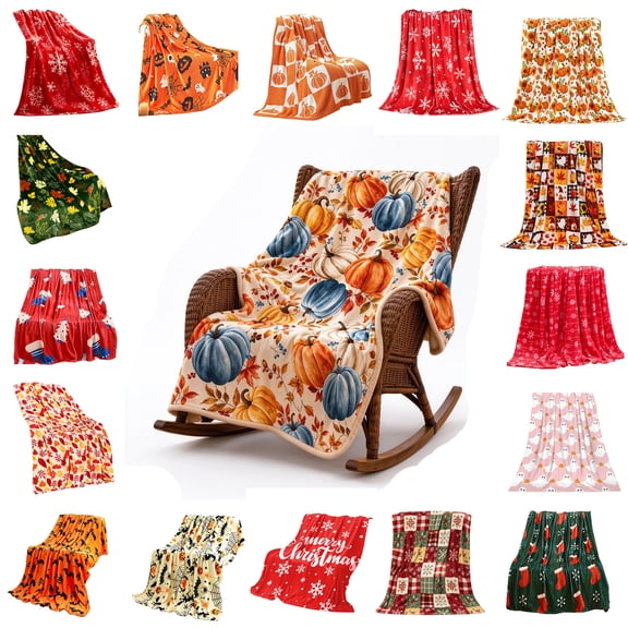 Nkmbld Thanksgiving Fleece Throw Blanket, Fuzzy Fluffy Soft Cozy Nap Blanket for Chairs, Sofa, Bed, Fall Harvest Gifts and Farmhouse Home Decor