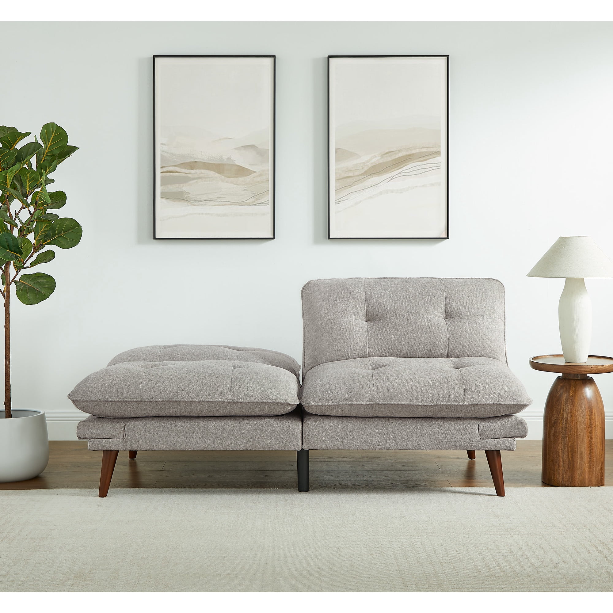Mainstays 72 in Upholstered Adjustable Arm Futon, Warm Gray