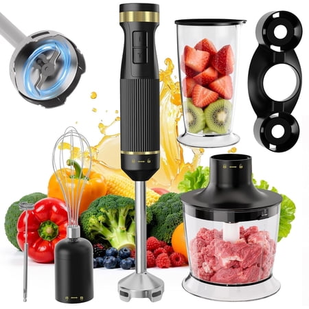 1200W Immersion Blender Handheld, 5-in-1 Variable Speed Emulsifier Hand Blender Stick with Whisk Milk Frother Mixing Cup and Storage Rack for Kitchen Soup, Purees, and Smoothies