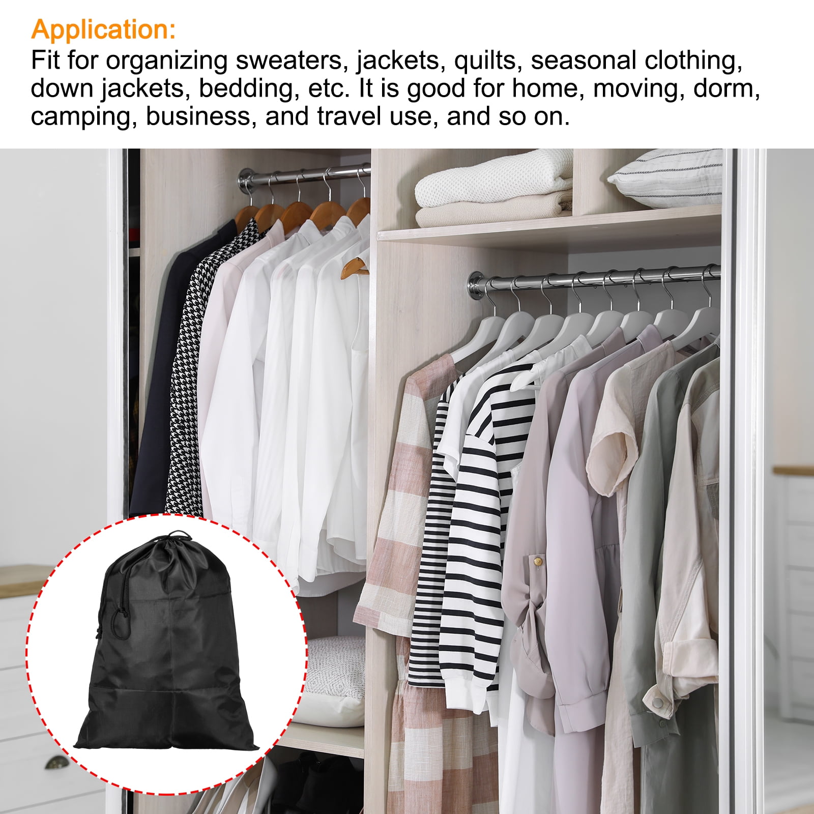 Unique Bargains Clothes Storage Drawstring Bag for Organizing and Travel Use Black 34X44cm