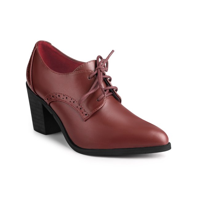 BLISSFUL STEP Pointy Toe Lace Up Block Heels Ankle Booties for Women Burgundy 8