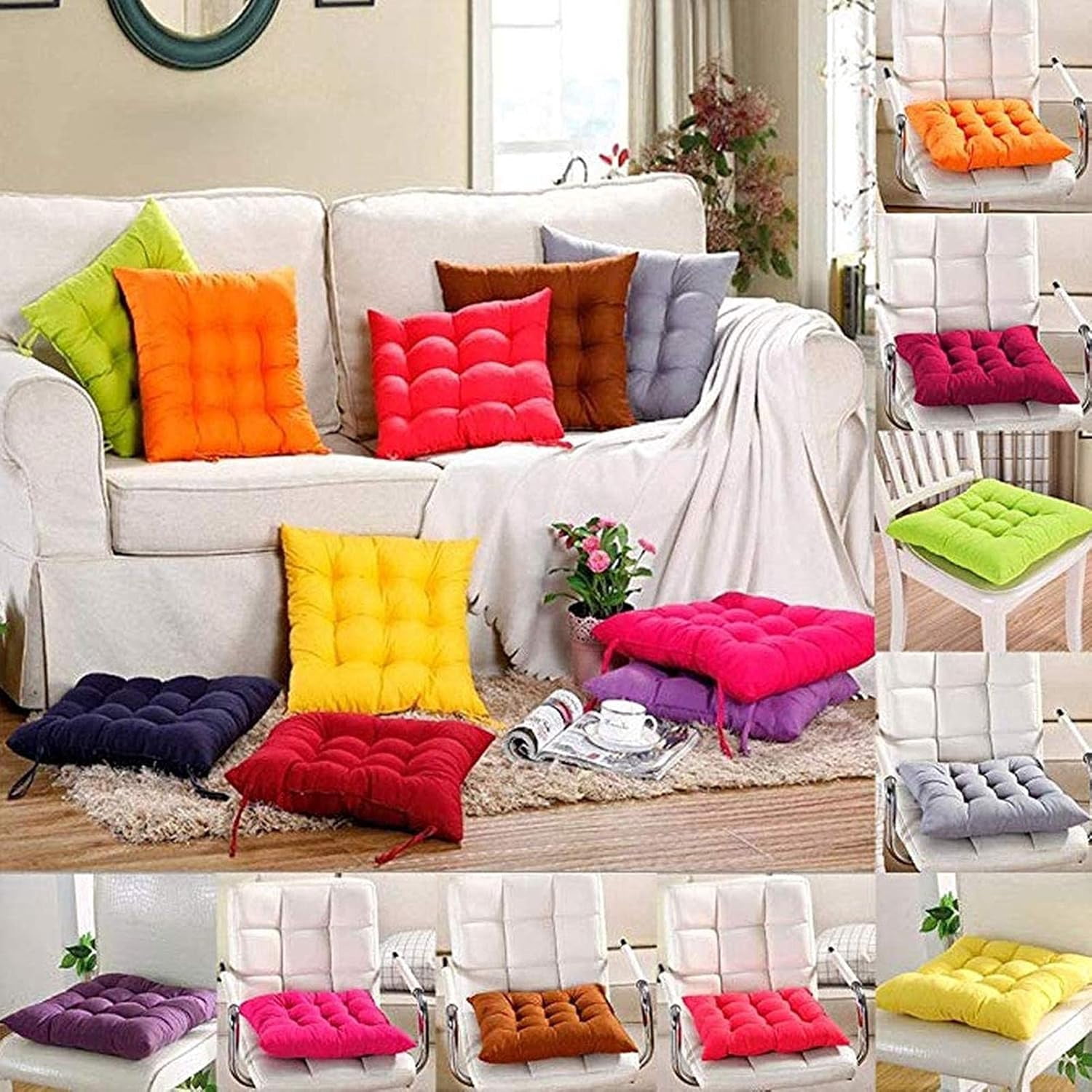 4 Pack Square Chair Cushions 40x40cm Indoor Outdoor Seat Pads for Patio Dining Kitchen (Yellow)
