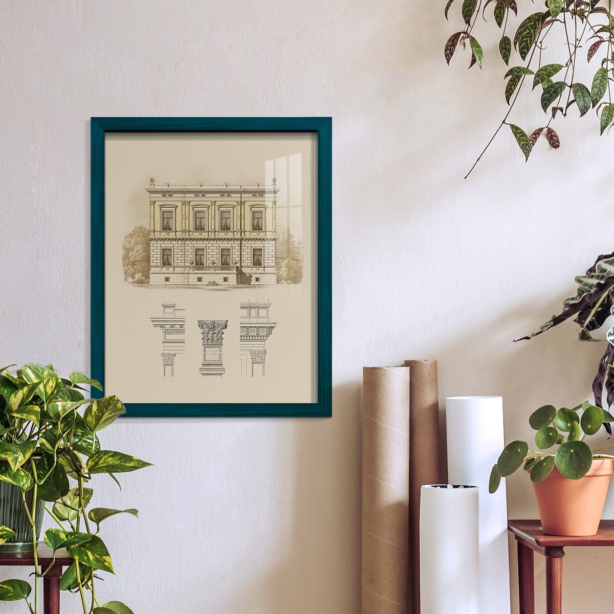 Estate & Plan IV -Framed Print w/glass-Ocean Blue