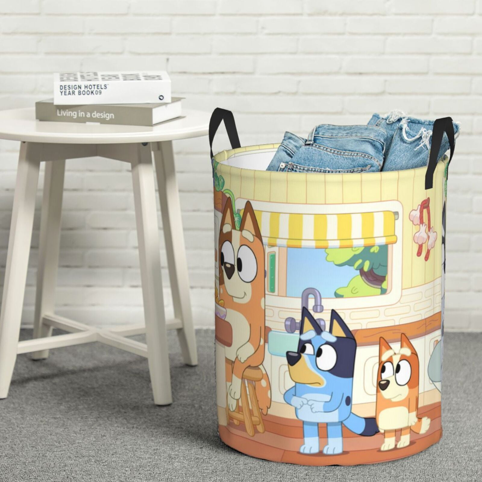 Silaia Bluey Print Round Laundry Clothes Hamper,Laundry Basket with Handles,Baby Toys Storage Organizer,Bins Laundry Basket for Bathroom, Bedroom Decorate-Medium