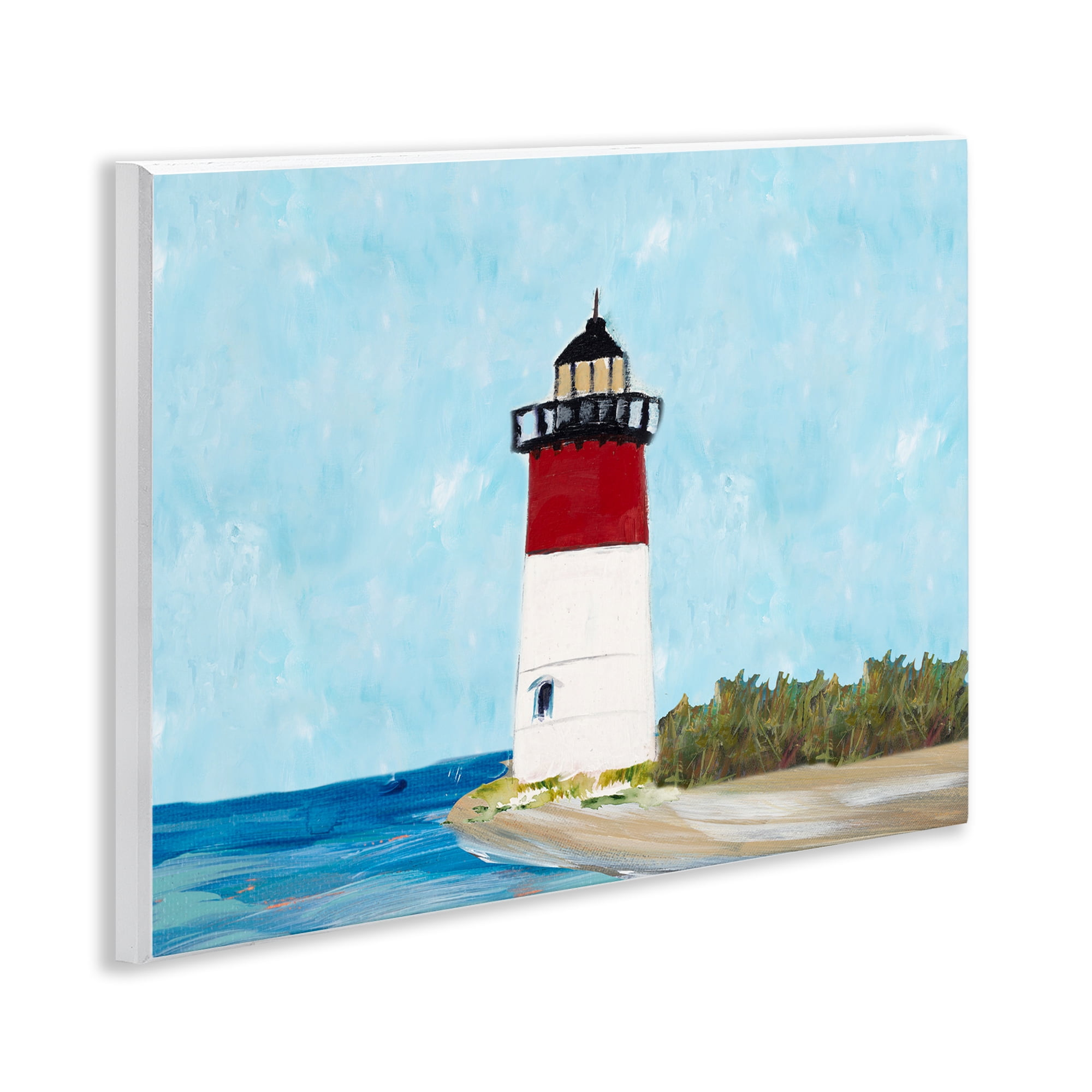 Stupell Industries Coastal Lighthouse on Blue Coastal Painting Unframed Art Print Wall Art, 14 x 11