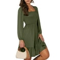 thumbnail image 4 of UVN Dresses for Women Casual Long Sleeve Square Neck Dress Ruffle Pleated Flowy Midi Dress, 4 of 10