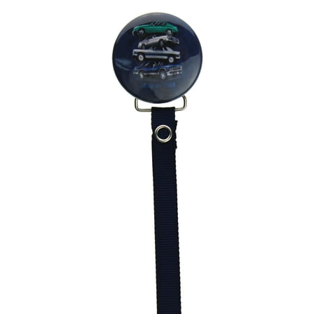 Cars on Navy Background Pacifier Clip with Matching Ribbon
