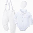 thumbnail image 2 of 12-18 Months 3Pcs Infant Newborn Baby Boy Clothes Set With Hat Long Sleeve Romper Tops Suspender Pants Kids Gentleman Outfits Fall Winter Outfit 0 3 6 9 12 18 Months Infant Baby Outfits,Blue, 2 of 7