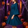 thumbnail image 6 of Women's Renaissance Dress Long Sleeve Medieval Casual Solid Flared Sleeves Witch Fashion Halloween Midi Dress, 6 of 7